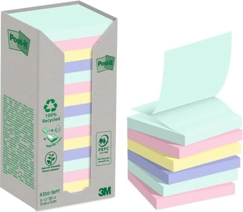 3M Post-it Recycling Notes Haftnotiz, 76x76mm, glatt, 1600 Blatt