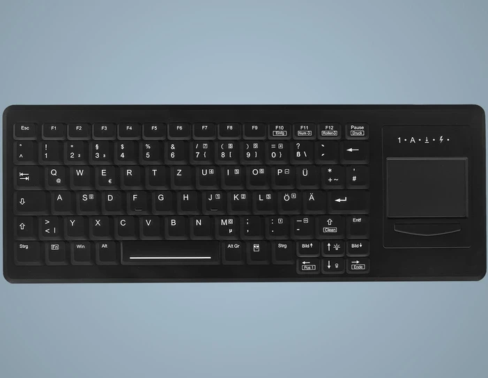 Contour Design Active Key Desinfizierbare beleuchtete Tastatur mit Touchpad, vollversiegelt, schwarz, USB, US