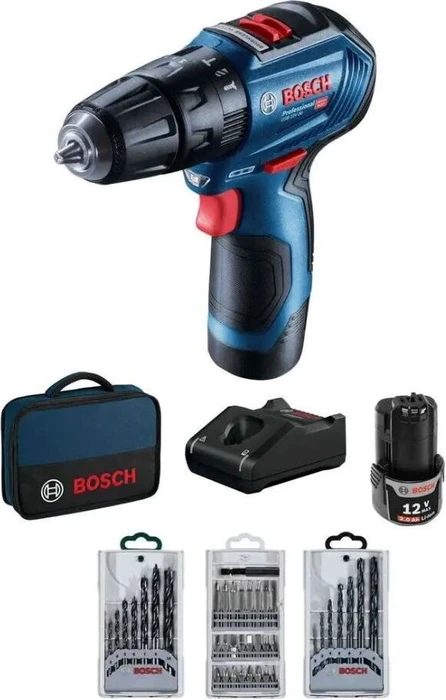Bosch Professional GSB 12V-30 Akku-Schlagbohrschrauber inkl. Tasche + 2 Akkus 2.0Ah + Zubehör