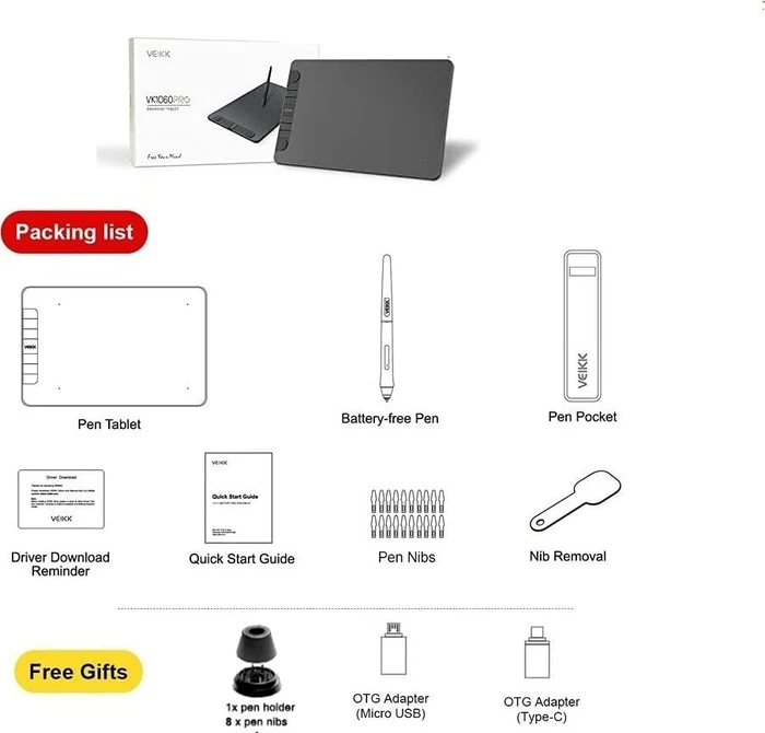 VEIKK VK1060PRO Graphic Pen Tablet, schwarz
