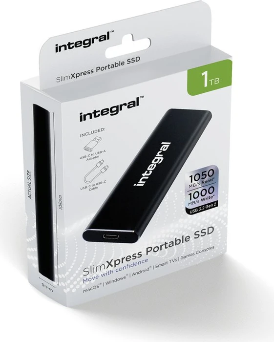Integral SlimXpress Portable SSD, 1TB, USB-C 3.1