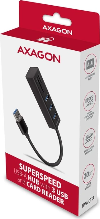 Axagon USB-Hub, Dual-Slot-Cardreader, 3x USB-A 3.0, USB-A 3.0 [Stecker]