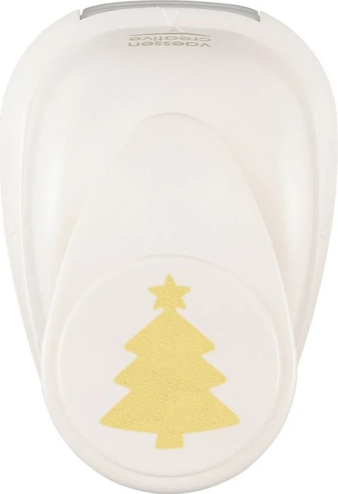 Vaessen Creative Hebel-Motivstanzer Medium, Weihnachtsbaum mit Stern, gold/weiß, 23x19mm