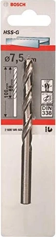 Bosch Professional HSS-G Spiralbohrer, 7.5x69x109mm, 1 Stück