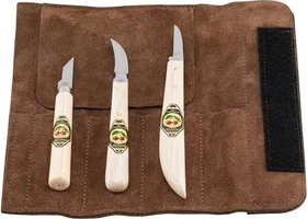 Kirschen Schnitzmessersatz in Veloursledertasche Messer