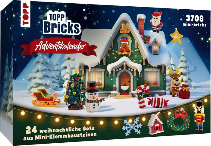 frechverlag Bricks Adventskalender - 24 weihnachtliche Sets aus Mini-Klemmbausteinen