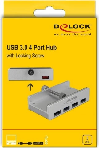 DeLOCK 4-Port USB-Hub mit Feststellschraube, 4x USB-A 3.0, USB-A 3.0 [Buchse]