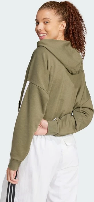 adidas Essentials 3-Streifen French Terry Quarter-Zip Hoodie olive strata/white (Damen)