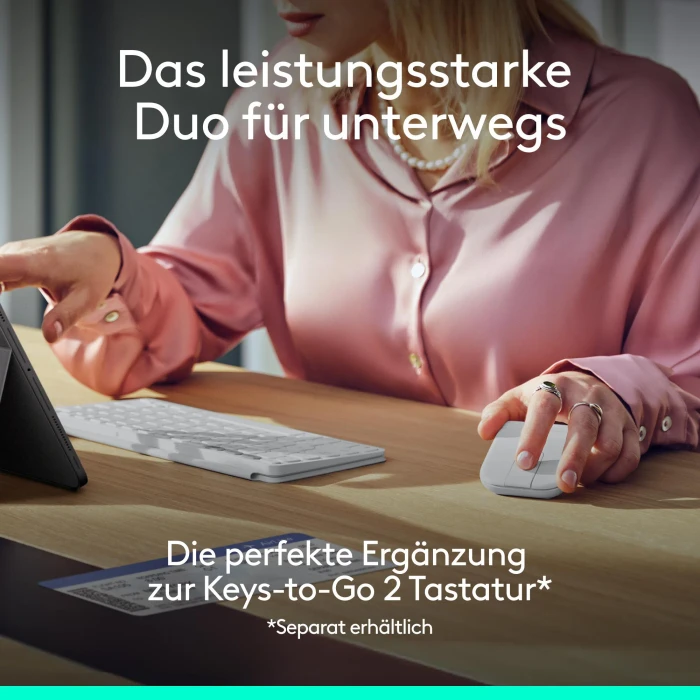 Logitech Mobi Fold Ultra-portable Wireless Mouse Off-White, weiß/grau, Logi Bolt, USB/Bluetooth