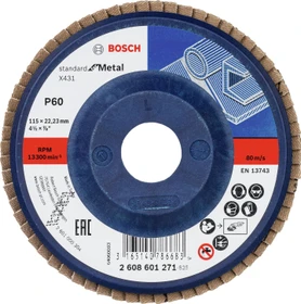 Bosch Professional X431 Standard for Metal Fächerschleifscheibe gerade K60, 115x22.23mm, 1 Stück