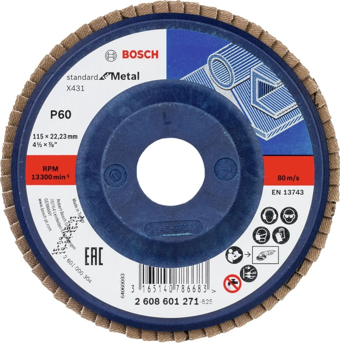 Bosch Professional X431 Standard for Metal Fächerschleifscheibe gerade K60, 115x22.23mm, 1 Stück