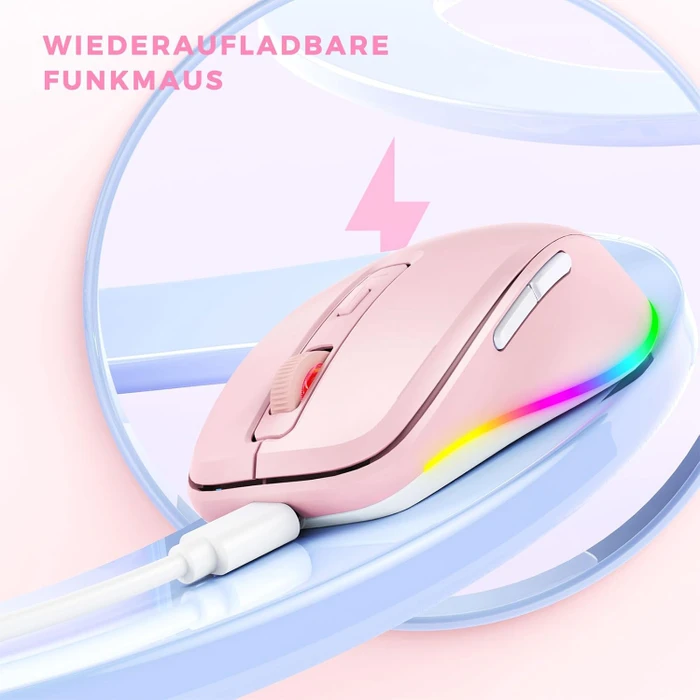 Seenda Rechargeable Wireless RGB Mouse mit Jiggler-Funktion, rosa, USB