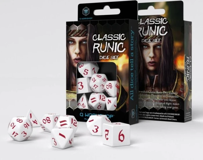 Q-Workshop Würfelset Classic Runic - white & red