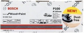Bosch Professional M480 Best for Wood and Paint Gewebeschleifblatt K100, 150mm, 50 Stück