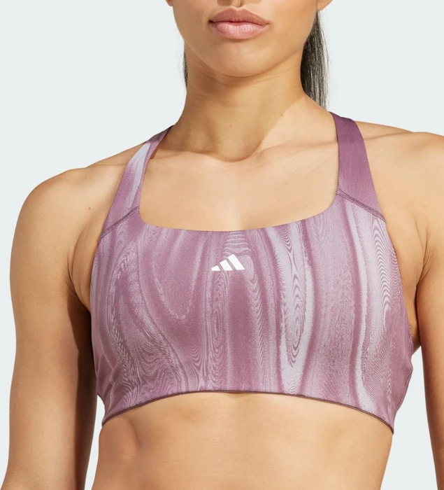 adidas Powerimpact Training Medium-Support 3-Streifen Sport-BH glory grey/shadow fig (Damen)
