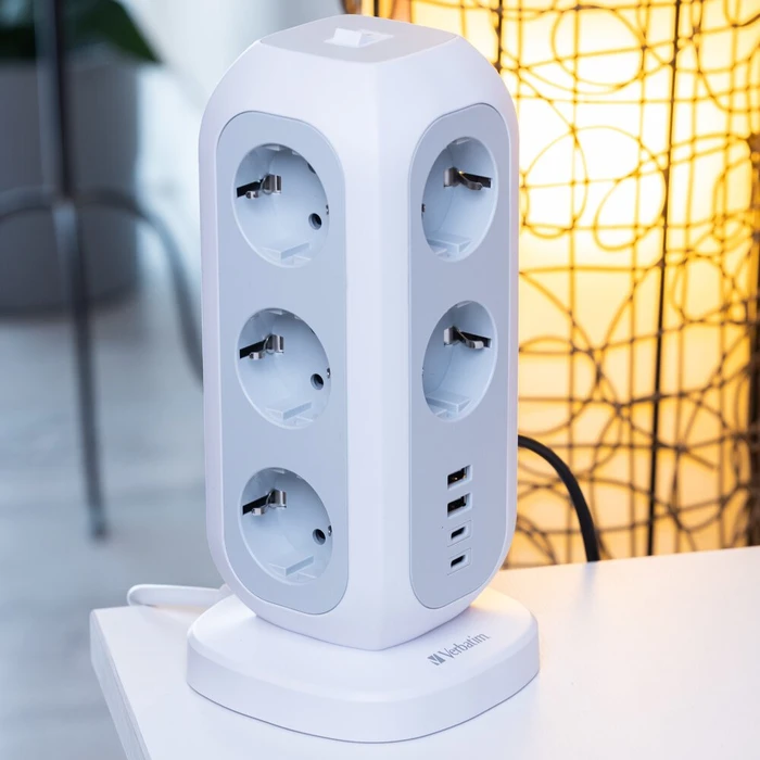 Verbatim EUPT-01 Steckdosenturm, 11-fach, 2x USB-C/2x USB-A, 2m, weiß