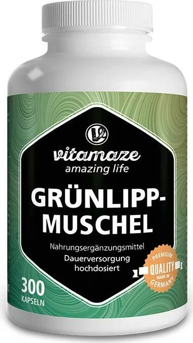 Vitamaze Grünlippmuschel Pulver 500mg hochdosiert Kapseln, 300 Stück