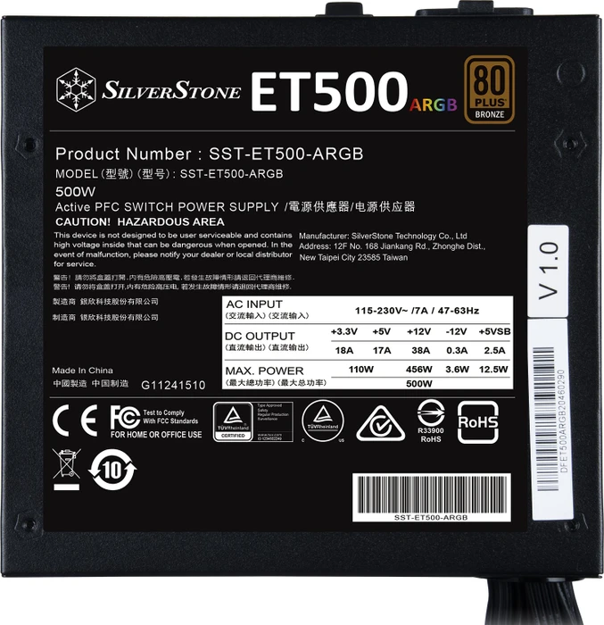 SilverStone Essential ARGB ET500-ARGB 500W, ATX 2.4