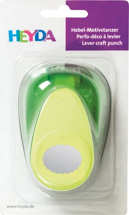 Heyda Hebel-Motivstanzer XL, Oval geriffelt, gelb/grün, 38mm