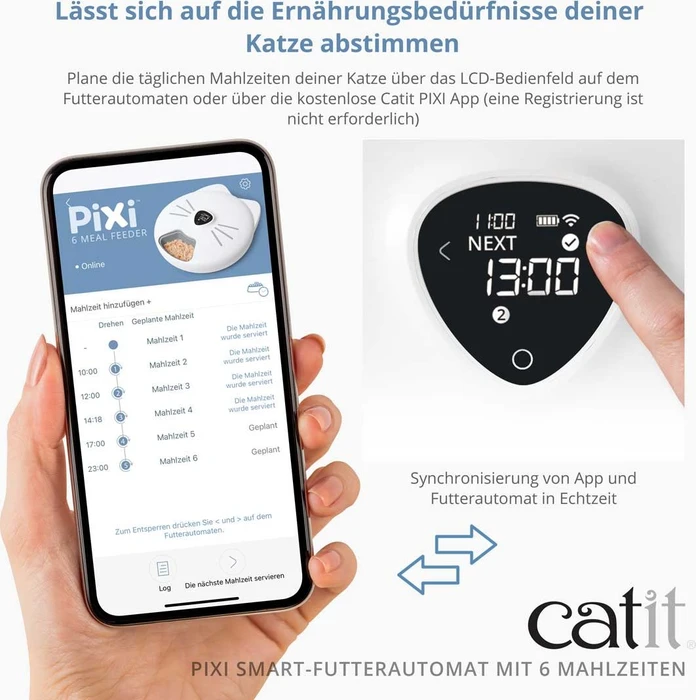 Catit PIXI Smart-Futterautomat mit 6 Mahlzeiten, Kühleinsatz, WLAN, weiß