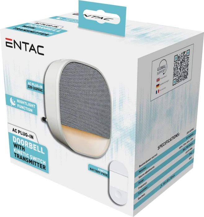 Entac Türklingel AC Plug-in mit Bewegungssensor-Schalter, Nachtlichtfunktion, Gong
