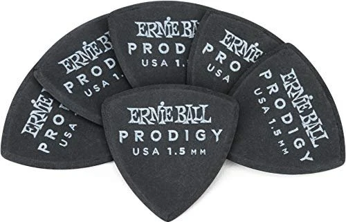 Ernie Ball Black Large Shield Prodigy Pick, 1.5mm, 6-Pack