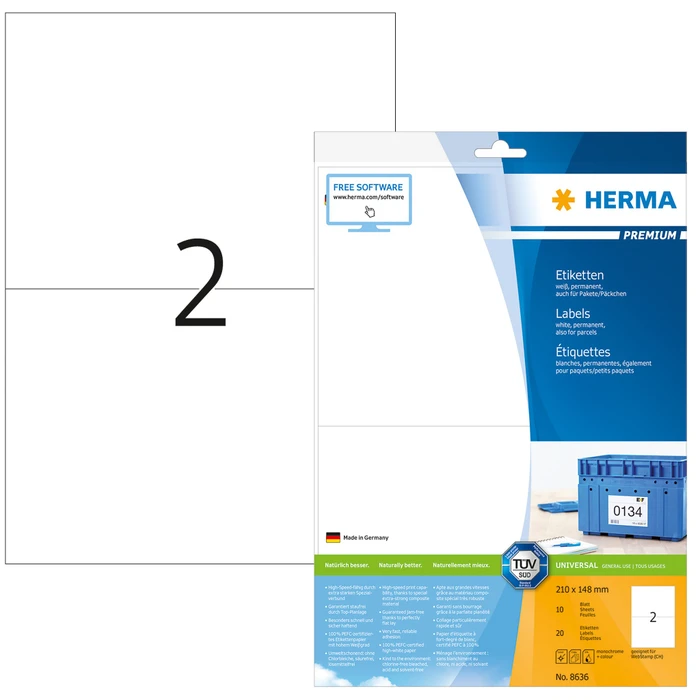 Herma Etiketten Premium, A5, weiß, matt, 10 Blatt (20 Etiketten)