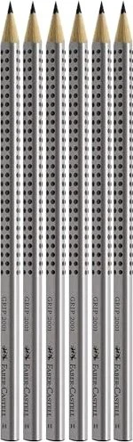 Faber-Castell Grip 2001 Bleistift H graphit, silber, 6er-Pack