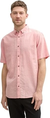 Tom Tailor Regular Fit Leinenanteil im Pünktchen-Muster Hemd kurzarm coral/dot design (Herren)
