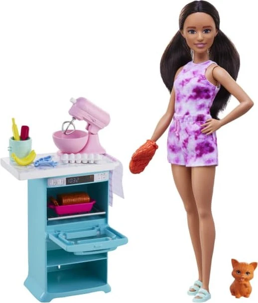 Mattel Barbie - Küchen-Spielset mit Barbie-Puppe braune Haare