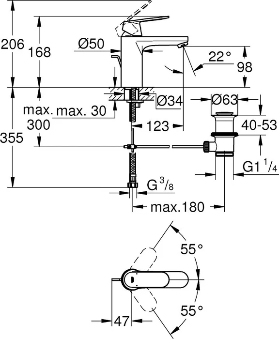 Grohe Eurosmart Cosmopolitan Einhand-Waschbeckenarmatur 1/2" M-Size mit Ablauffernbedienung chrom
