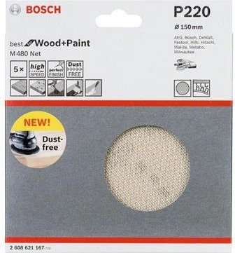 Bosch Professional M480 Best for Wood and Paint Gewebeschleifblatt K220, 150mm, 5 Stück
