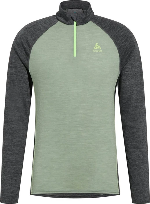 Odlo Performance Wool 150 Baselayer Halfzip Funktionsshirt langarm matte green/dark grey melange (Herren)
