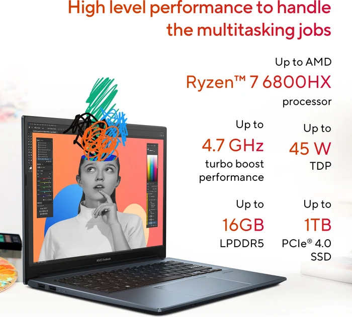 ASUS VivoBook Pro 14 OLED M6400RC-KM003W, Cool Silver, Ryzen 7 6800H, 16GB RAM, 1TB SSD, GeForce RTX 3050, DE