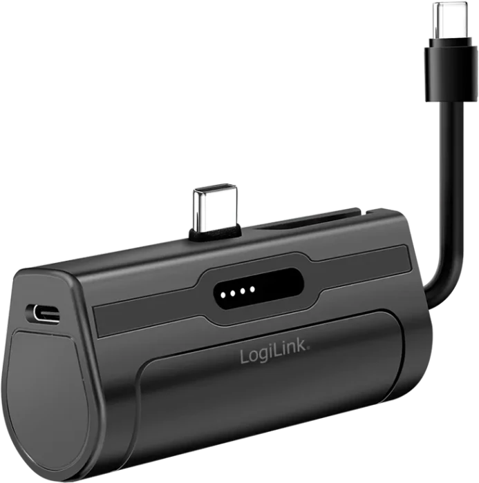 LogiLink Powerbank 4500mAh integriertes USB-C-Kabel und -Stecker 10W schwarz