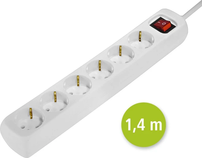 Hama Steckdosenleiste mit Schalter, 6-fach, 1.4m, weiß