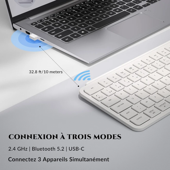 Keychron B6 Pro Ultra-Slim Wireless, Ivory White, USB/Bluetooth, FR