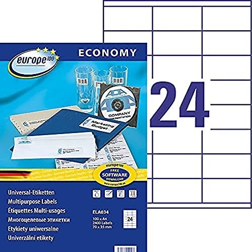 europe100 Etiketten, 70x35mm, weiß, 100 Blatt (2400 Etiketten)