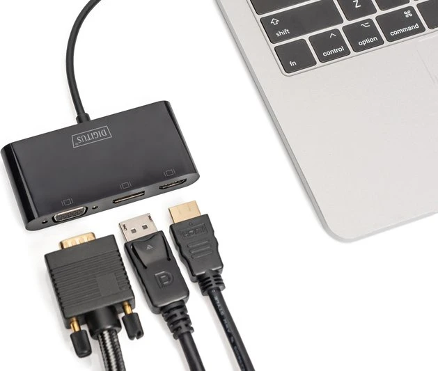 Digitus USB-C 3in1 Triple Monitor Adapter, USB-C auf HDMI/DisplayPort/VGA, schwarz
