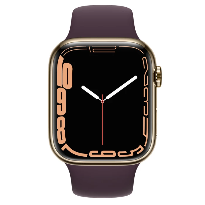 Apple Watch Series 7 (GPS + Cellular) 45mm Edelstahl gold mit Sportarmband Dunkelkirsch
