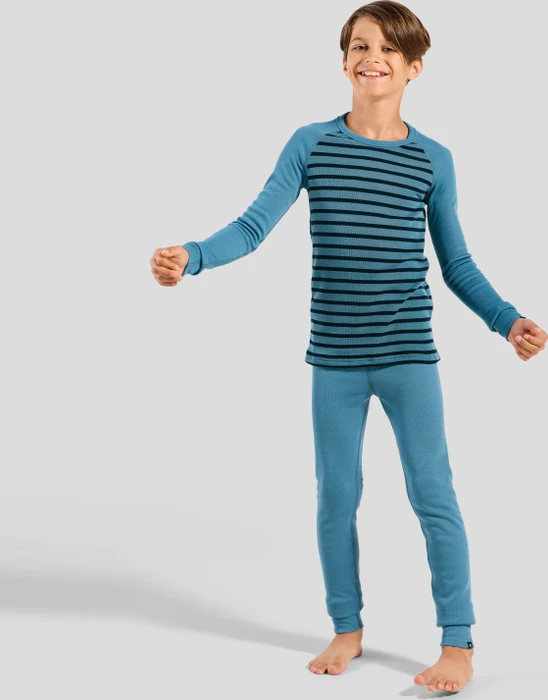 Odlo Active Warm Eco Stripes Funktionsshirt langarm provincial blue/dark sapphire (Junior)