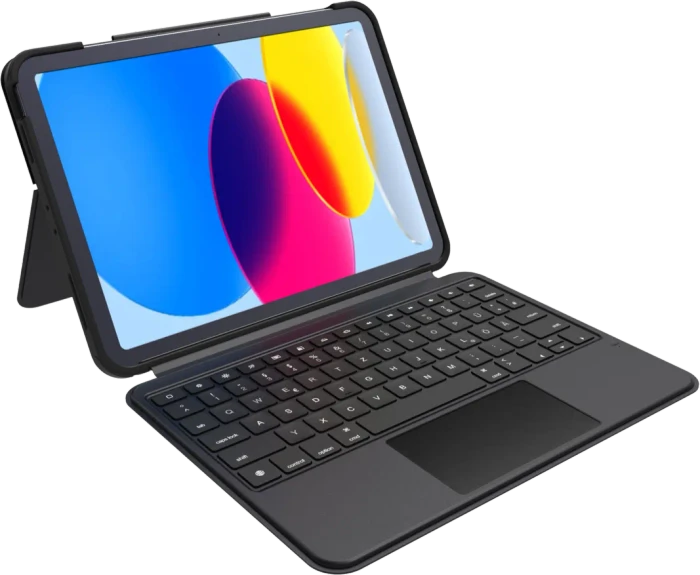 Deqster Smart Combo Touch Keyboard für iPad 11 A16/iPad 10, schwarz, DE