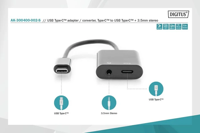 Digitus USB Type-C Adapter/Konverter + 3.5mm Klinke, USB-C 3.1 [Stecker]