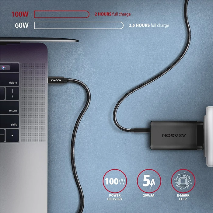 Axagon USB-C Kabel, USB 3.2 Gen2x2, 20Gb/s, 4K60Hz, 100W PD, USB-C [Stecker] auf USB-C [Stecker], 2m