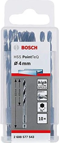 Bosch Professional HSS PointTeQ Spiralbohrer, 4x43x83mm, 10 Stück