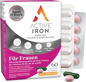 Active Iron für Frauen Eisen und Vitamin B Komplex Plus Kapseln & Tabletten, 60 Stück