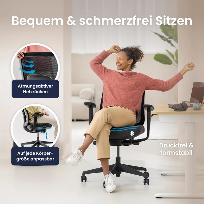 Ergotopia PureBack ergonomischer Bürostuhl mit Kopfstütze, schwarz