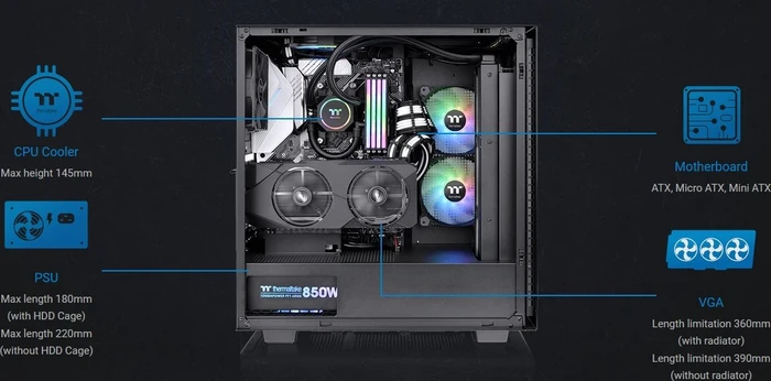 Thermaltake Divider 300 TG ARGB, schwarz, Glasfenster
