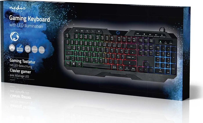Nedis Gaming Tastatur, LEDs RGB, schwarz, USB, DE