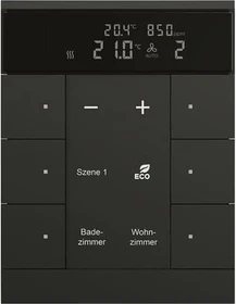 Busch-Jaeger Raumtemperaturregler mit CO2/Feuchte-Sensor 6-fach schwarz matt
